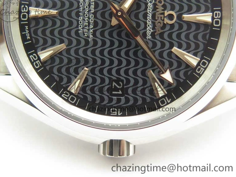 0224 FlexibleFit Aqua Terra 150M SS VSF 1:1 Best Edition Black Wave Textured Dial RG Hand on SS Bracelet A8500 Super Clone 8032